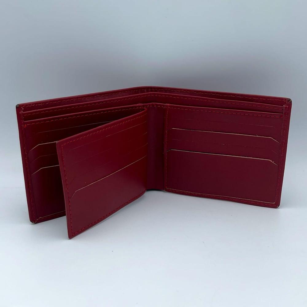 Men's Red Leather Bifold Wallet with 6 Card Slots